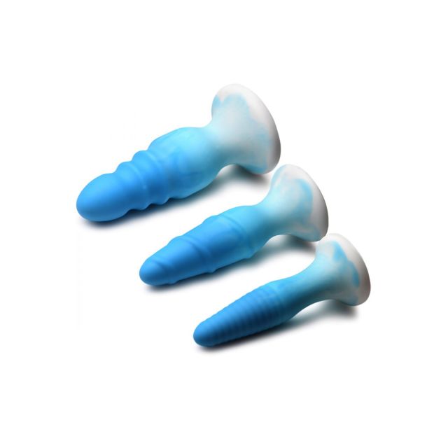 3 Piece Silicone Butt Plug Set - Blue