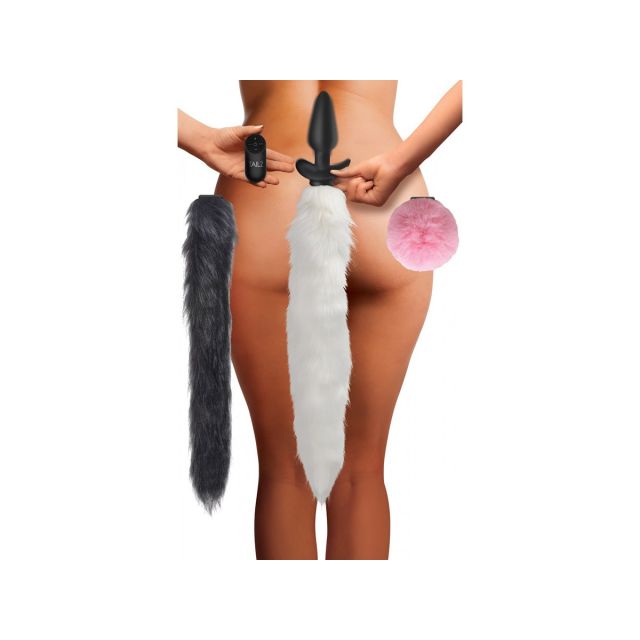 Vibrating Silicone Anal Plug with 3 Interchangeable Tails