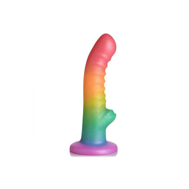 Ribbed Rainbow Silicone Dildo